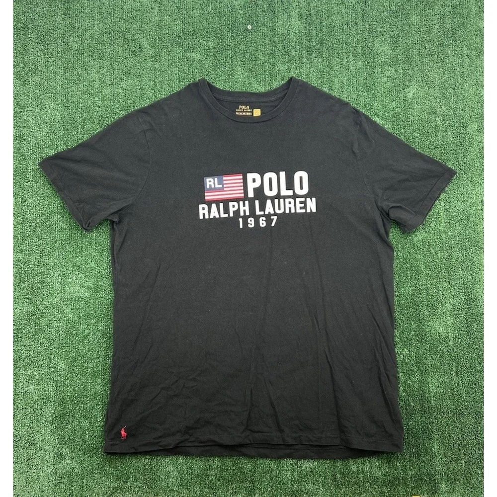 Polo Ralph Lauren USA 1967 Graphic T-Shirt Mens 2XLT Black Short Sleeve Cotton